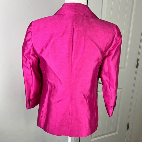 Talbots Blazer Jacket Size 8 One Button 3/4 Sleeve Silk Blend Fuchsia Pink - Picture 6 of 10